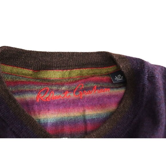 Robert Graham Men’s Large Purple Knowledge Wisdom Truth Sweater V-Neck Wool Knit - Picture 3 of 10